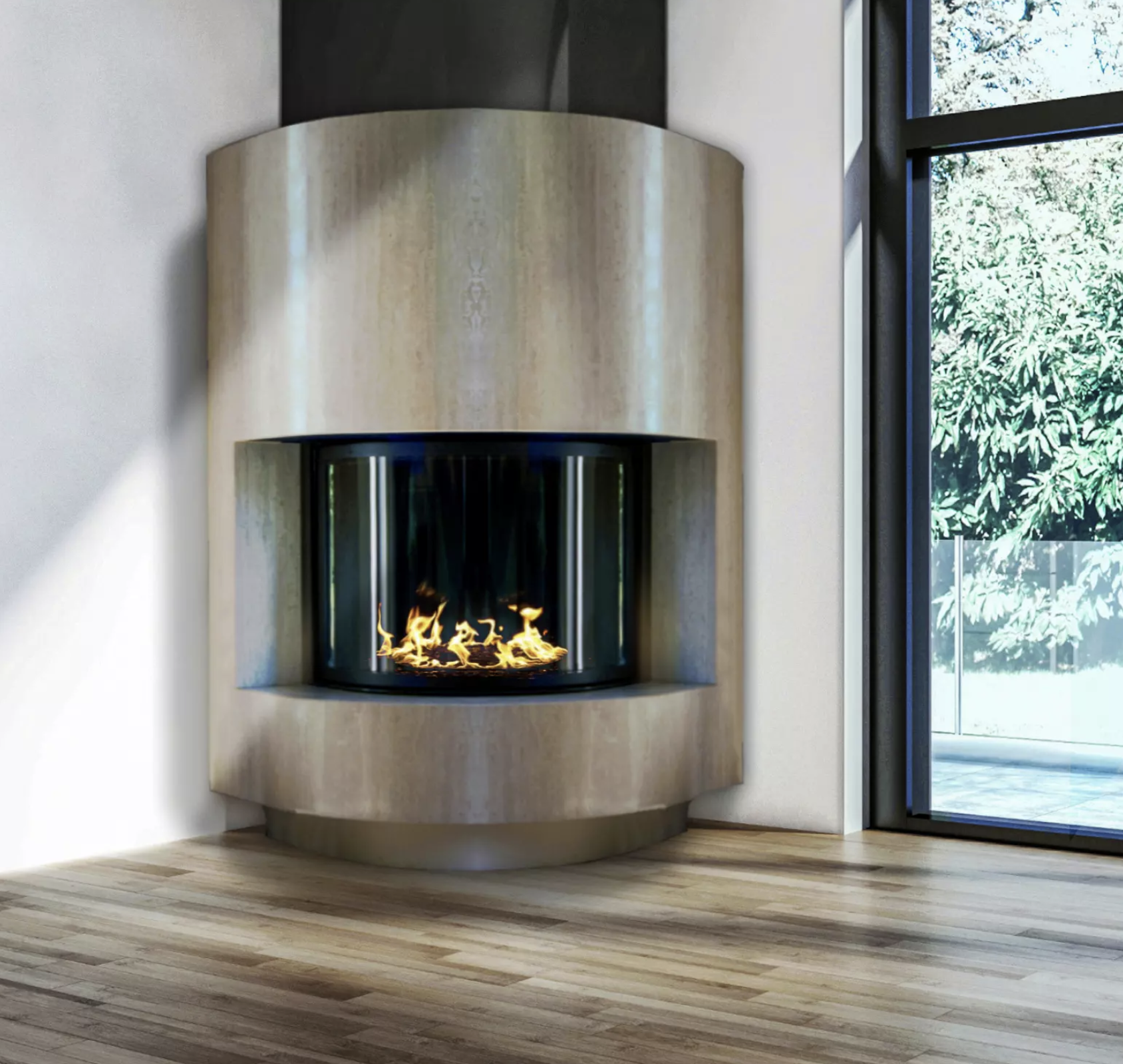 curved glass custom gas fireplace