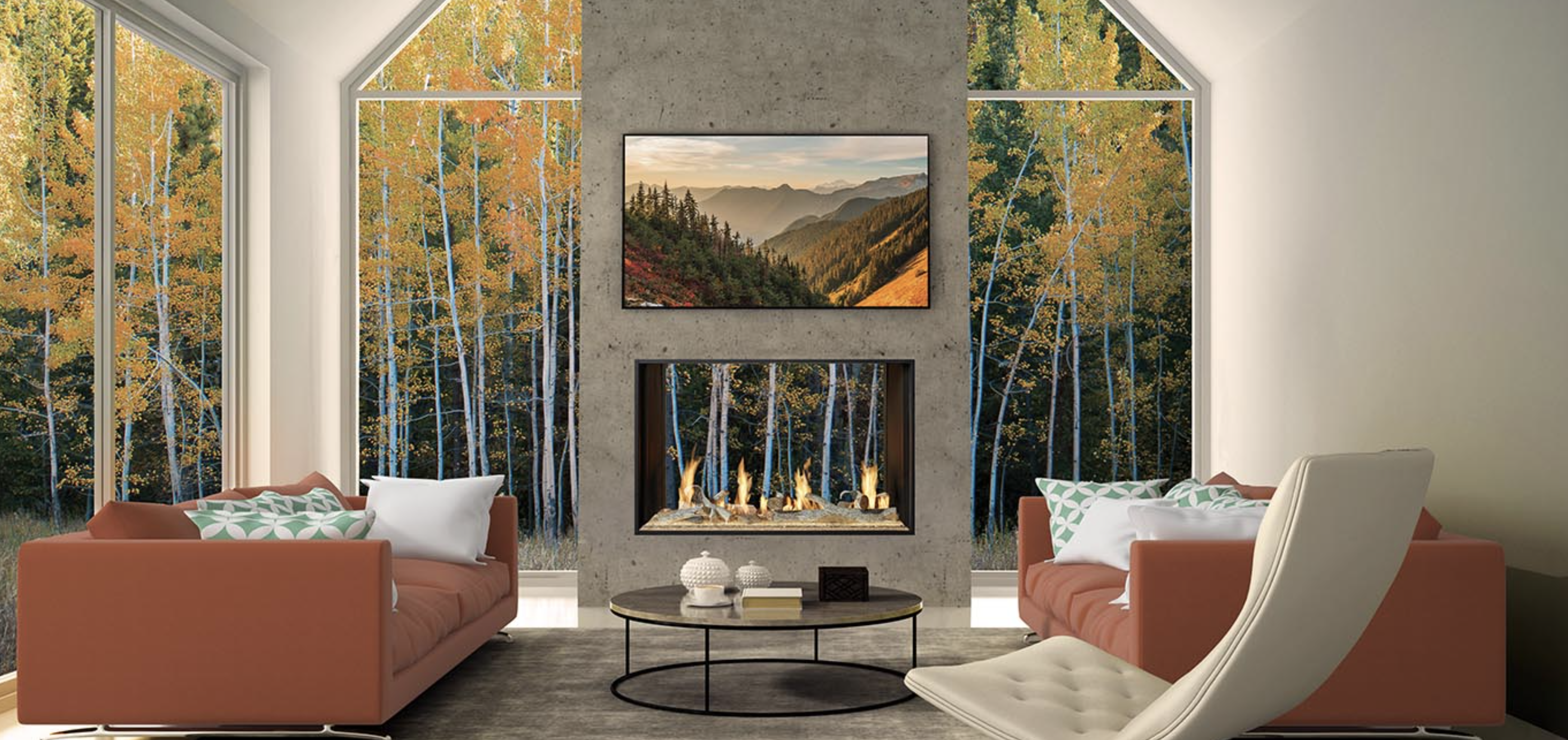 see-through custom gas fireplace
